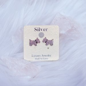 Silver Mini Dog Stud Earrings w Crystal